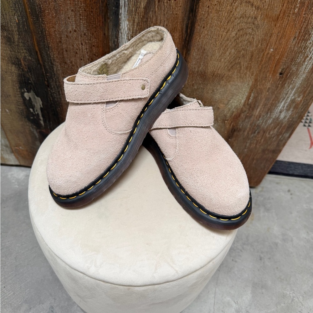Dr. Martens Pale Pink Suede Strap Shoes—Size 8